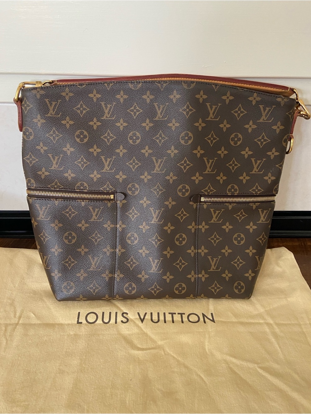 Louis Vuitton Melie Monogram Canvas Hobo Bag in Brown and Tan Authentic
